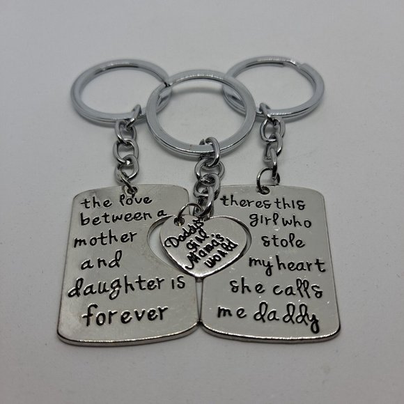 Family Keychains Mother Father Daughter Key Ring Gift Set - Picture 2 of 9
